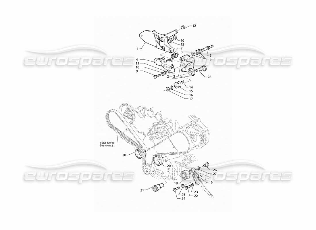 maserati qtp v6 (1996) timing: teilediagramm des hydraulischen spanners