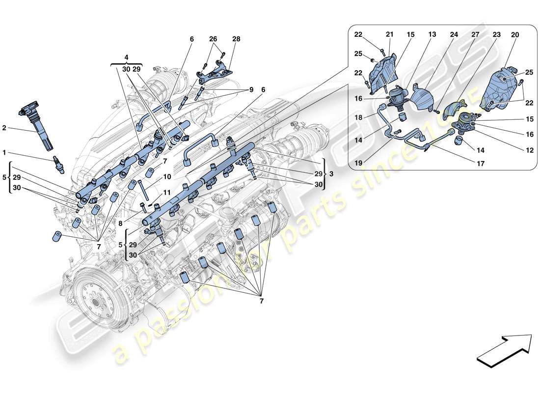 ferrari f12 berlinetta (rhd) einspritz-/zündsystem - teilediagramm
