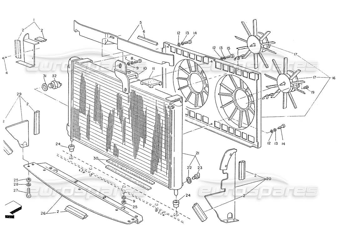 maserati ghibli 2.8 (non abs) teilediagramm für kühler und kühllüfter