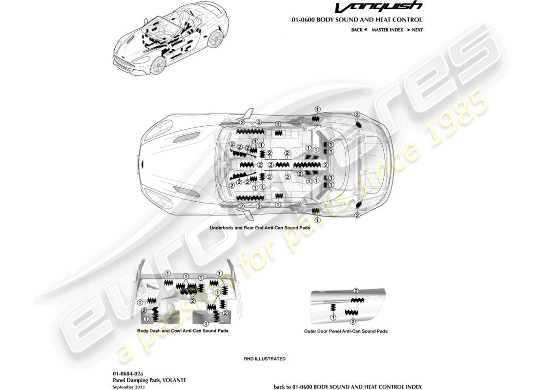aston martin vanquish (2016) anti-can-pads, volante-ersatzteildiagramm