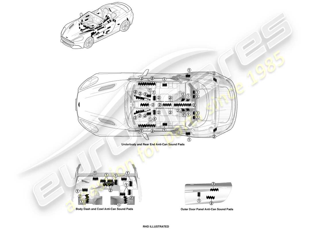 aston martin vanquish (2013) anti-can-pads, volante-ersatzteildiagramm