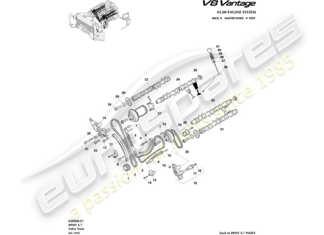 aston martin v8 vantage (2008) teilediagramm des ventiltriebs