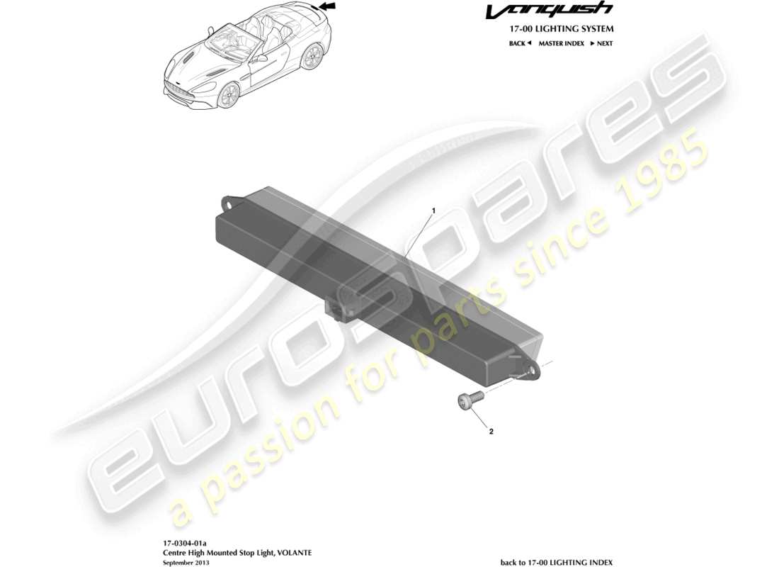 aston martin vanquish (2018) hochmontiertes bremslicht, volante teilediagramm