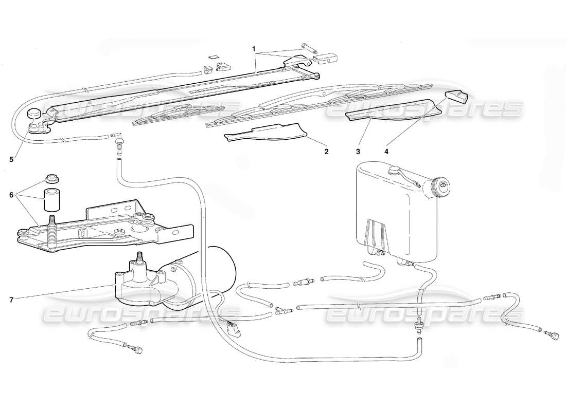 lamborghini diablo (1991) scheibenwischer und scheinwerferwaschanlage (gültig für gb-version – oktober 1991) teilediagramm