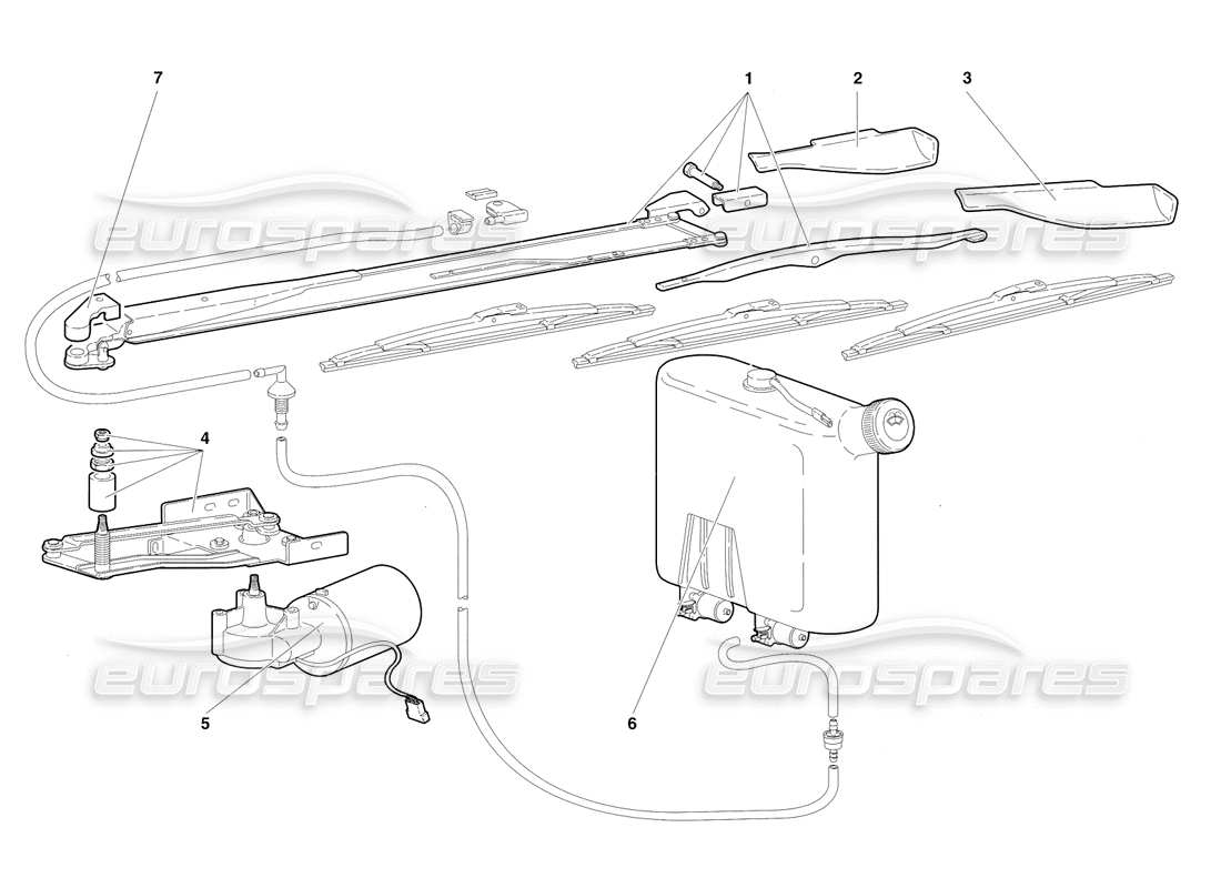 lamborghini diablo sv (1997) scheibenwischer und scheinwerferwaschanlage (gültig für rh d. - märz 1997) teilediagramm
