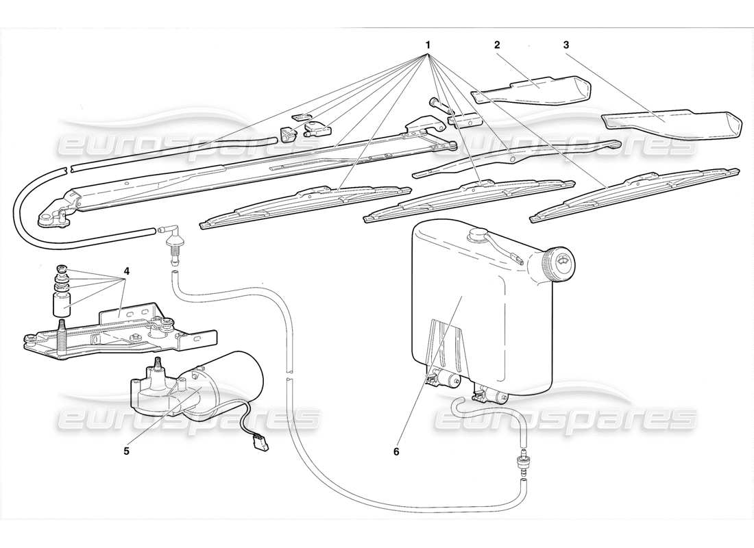 lamborghini diablo se30 (1995) scheibenwischer und scheinwerferwaschanlage (gültig für rh d. version - januar 1995) teilediagramm
