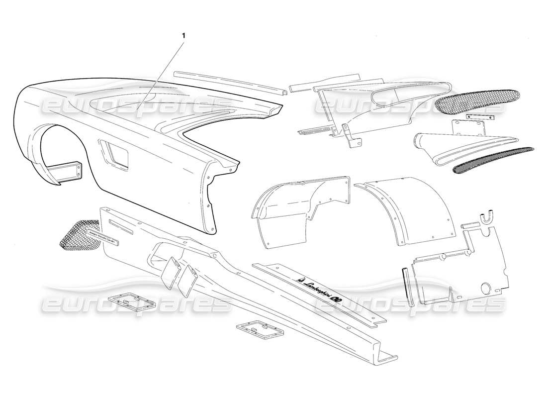 lamborghini diablo se30 (1995) körperelemente - rechte flanke (gültig für kanada - januar 1995) teilediagramm