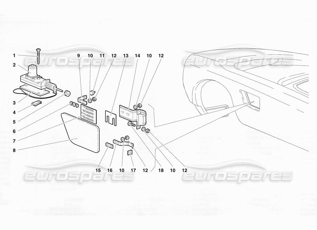lamborghini diablo se30 (1995) tankdeckel (gültig für usa - januar 1995) teilediagramm
