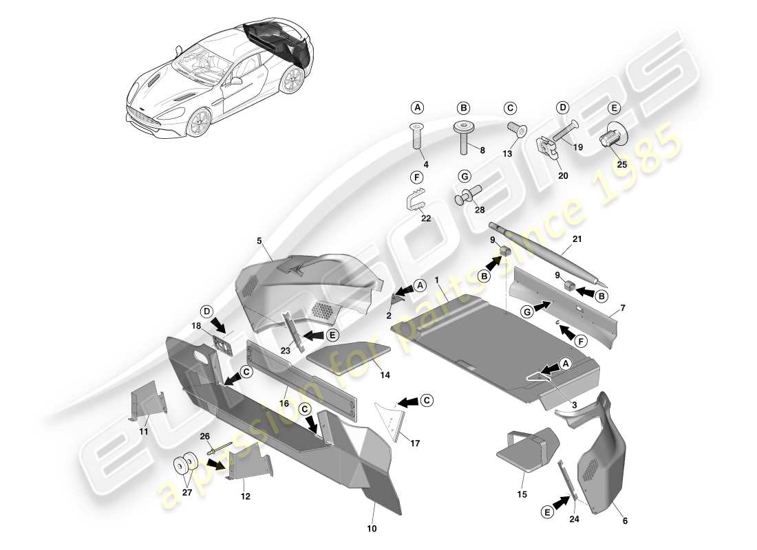 aston martin vanquish (2014) laderaumverkleidung, coupé 14.5my ersatzteildiagramm