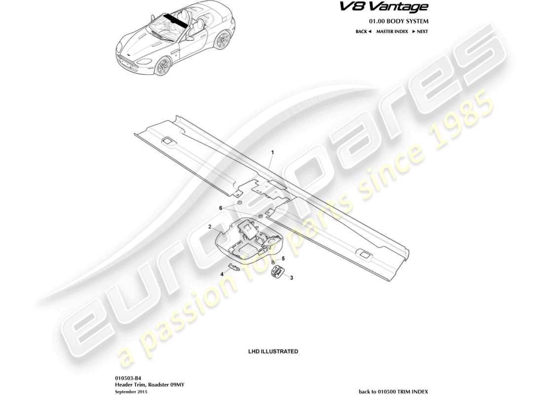 aston martin v8 vantage (2012) header tri,m roadster 09my ersatzteildiagramm