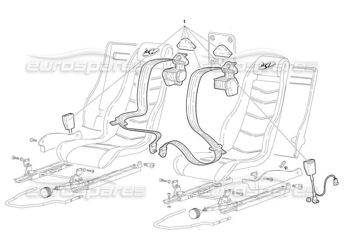 lamborghini diablo sv (1997) sitze und sicherheitsgurte (gültig für kanada – märz 1997) teilediagramm