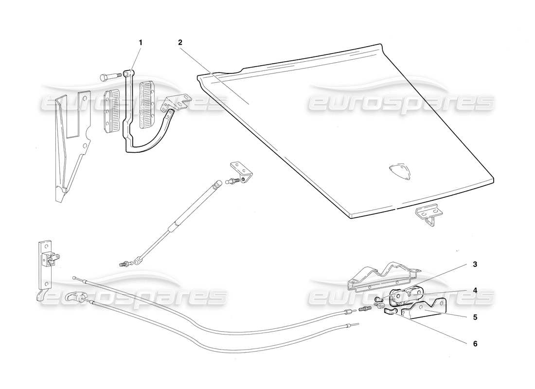 lamborghini diablo sv (1997) fronthaube (gültig für rh d. - märz 1997) teilediagramm