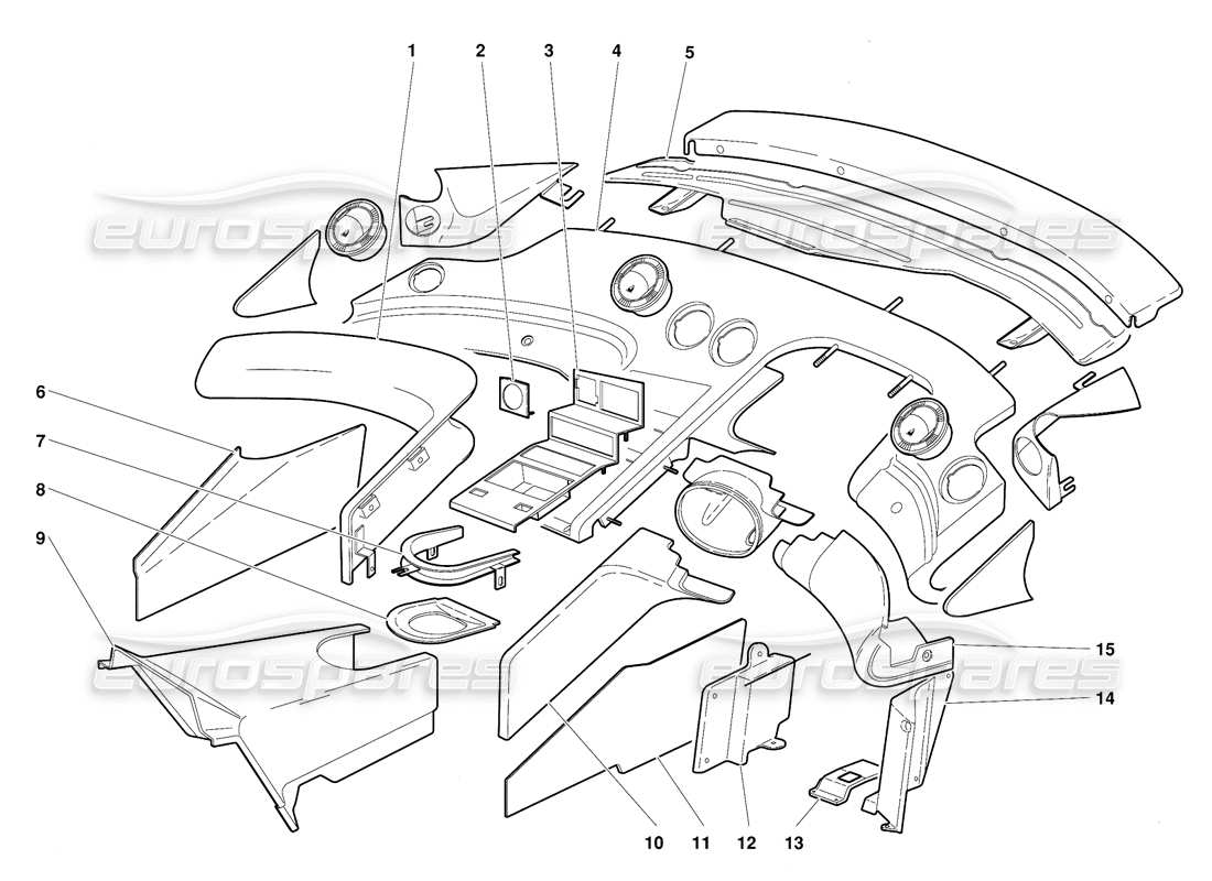 lamborghini diablo (1991) fahrgastraumverkleidung (gültig für gb-version - oktober 1991) teilediagramm