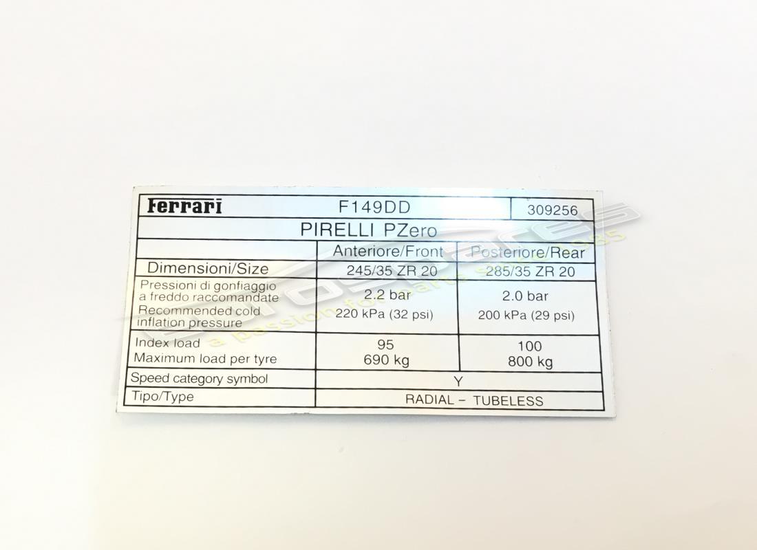 neues ferrari reifendrucketikett, pirelli. teilenummer 309256 (1)