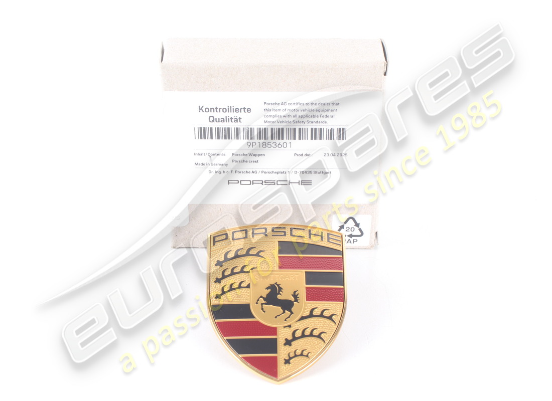 NEUES PORSCHE MOTORHAUBENABZEICHEN. TEILENUMMER 9P1853601 (1) neues porsche motorhaubenabzeichen. teilenummer 9p1853601 (1)
