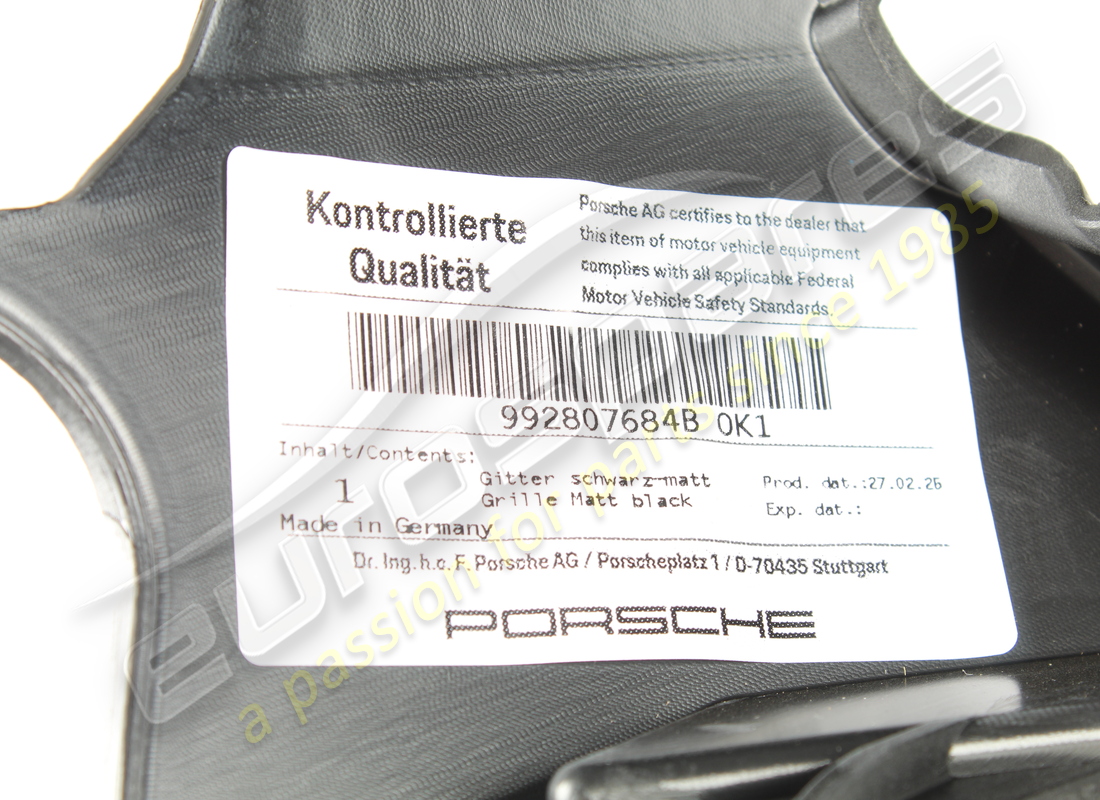 NEU PORSCHE GITTER MATTSCHWARZ. TEILENUMMER 992807684BOK1 (4) neu porsche gitter mattschwarz. teilenummer 992807684bok1 (4)