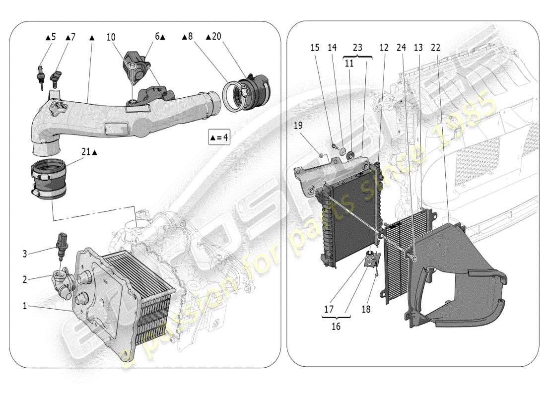 maserati grecale modena (2023) ladeluftkühlersystem - teilediagramm