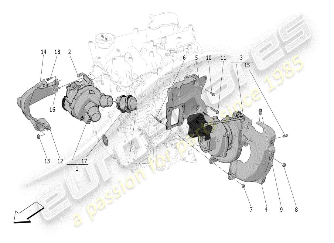 maserati grecale modena (2023) turboladersystem: ausrüstung teilediagramm