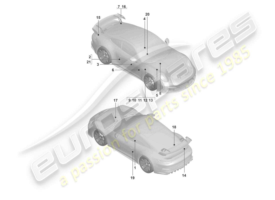 porsche 2023 (992-1 gt3/rs/st) zeichen/hinweise teilediagramm