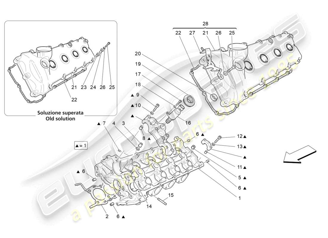 maserati granturismo mc stradale (2011) teilediagramm für linken zylinderkopf