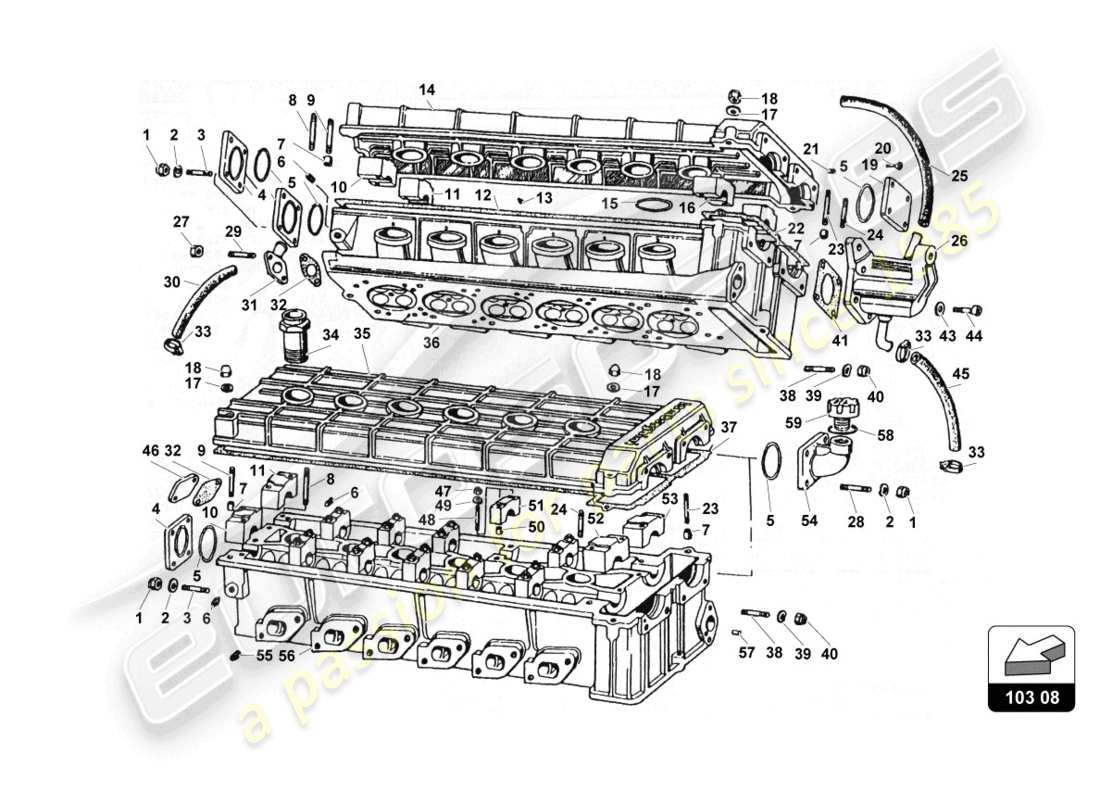 lamborghini countach 25th anniversary (1989) zylinderkopf-teilediagramm