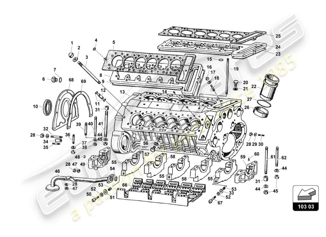 lamborghini countach 25th anniversary (1989) kurbelgehäuse-teilediagramm