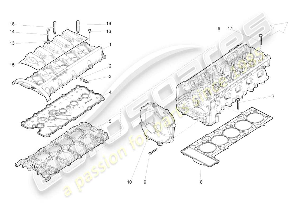 lamborghini gallardo spyder (2008) zylinderkopf zylinder 6-10 teilediagramm