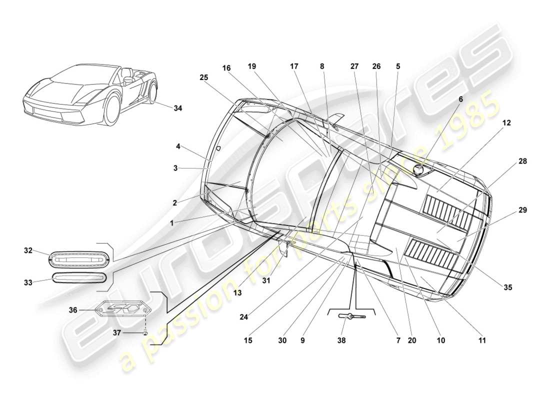 lamborghini gallardo spyder (2006) typenschilder ersatzteil-diagramm