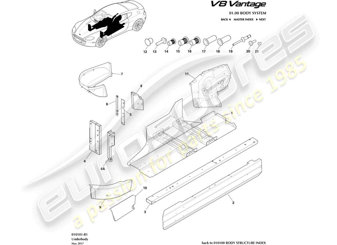 aston martin v8 vantage (2006) unterboden-teilediagramm