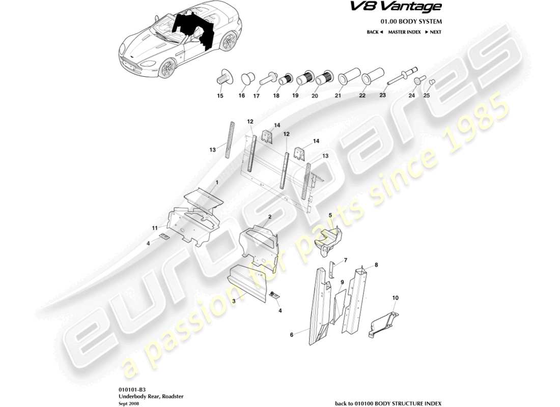 aston martin v8 vantage (2006) unterboden hinten, roadster-ersatzteildiagramm