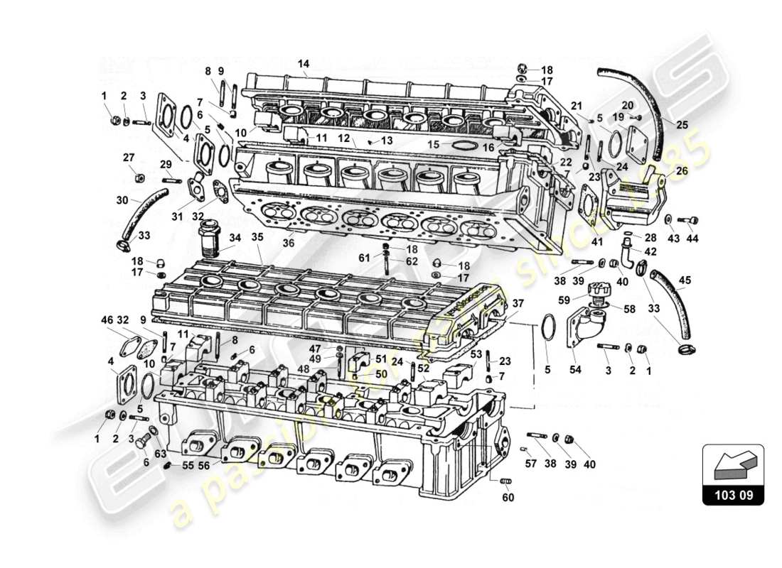 lamborghini countach 25th anniversary (1989) zylinderkopf-teilediagramm