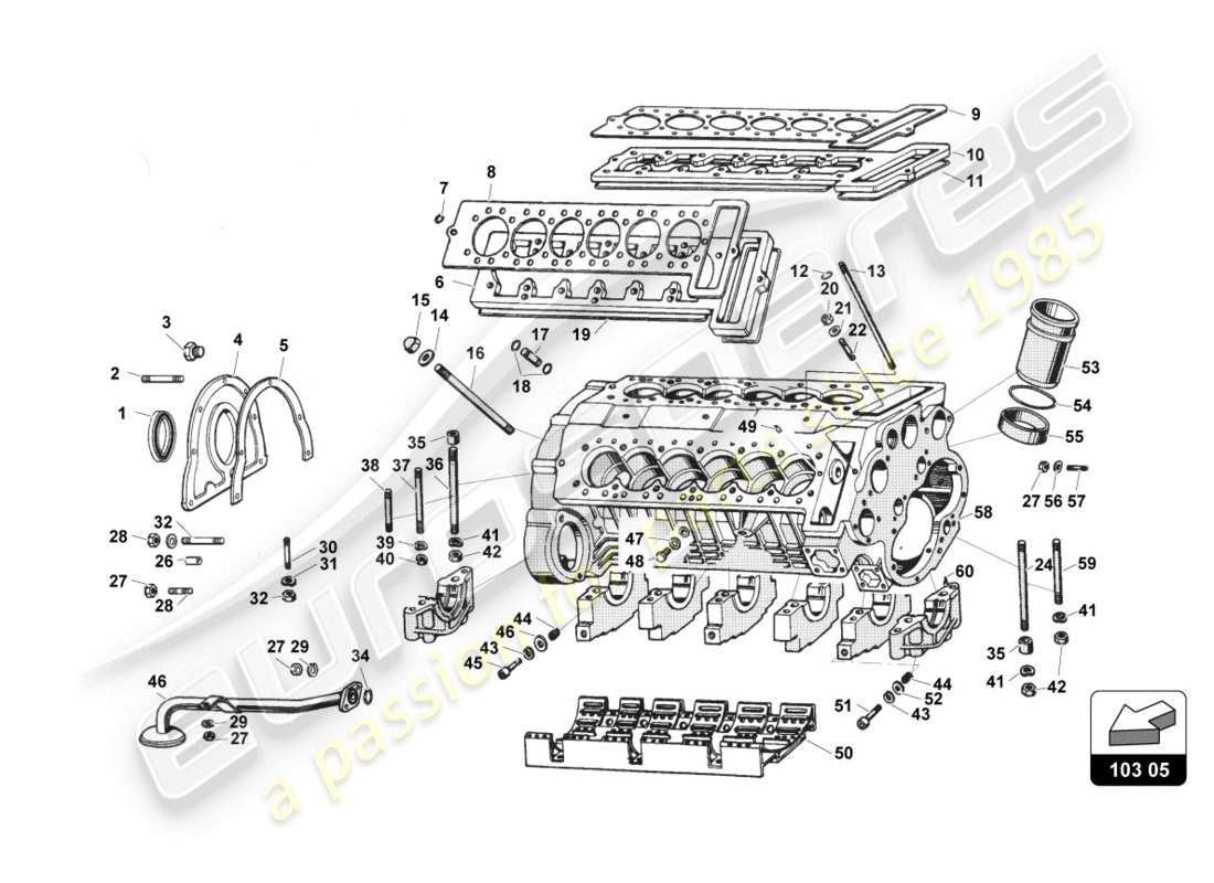 lamborghini countach 25th anniversary (1989) kurbelgehäuse-teilediagramm