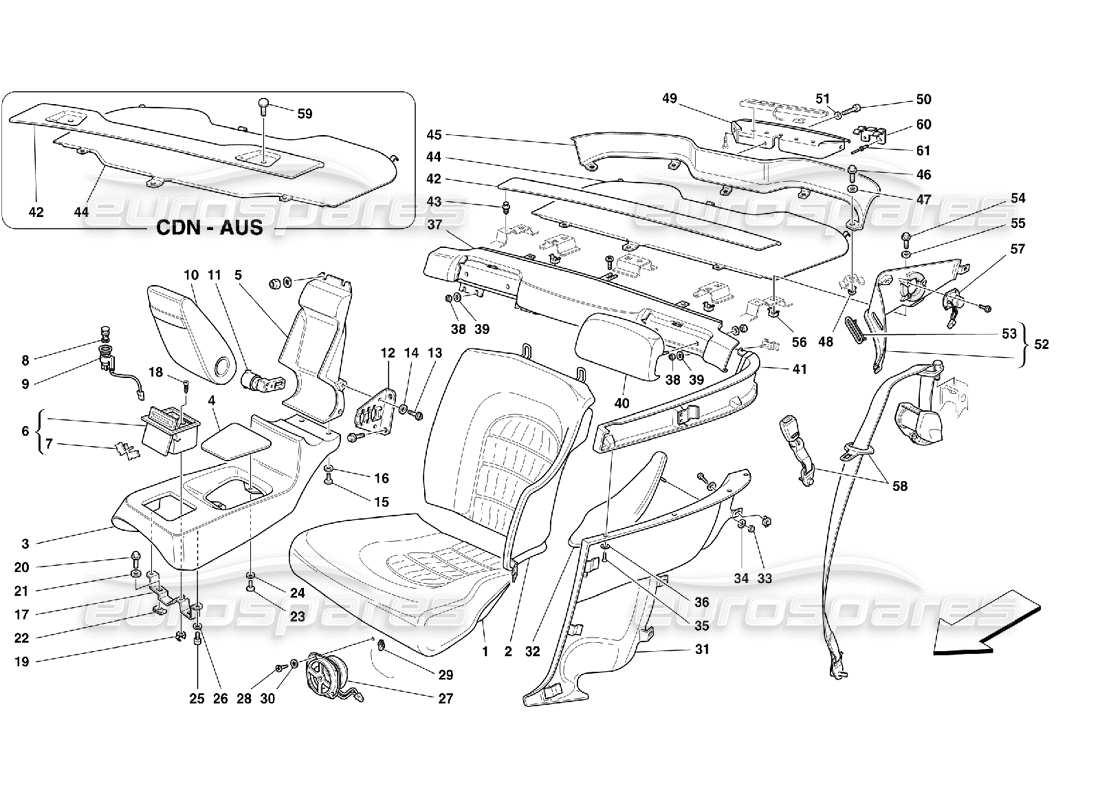 ferrari 456 m gt/m gta teilediagramm für rücksitze und gurte
