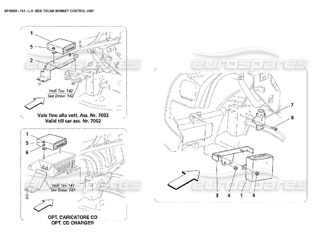 maserati 4200 spyder (2002) teilediagramm der steuereinheit für die linke seitliche kofferraumhaube