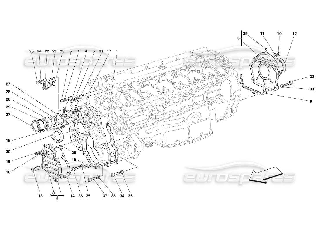 ferrari 550 maranello kurbelgehäuse - abdeckungen teilediagramm