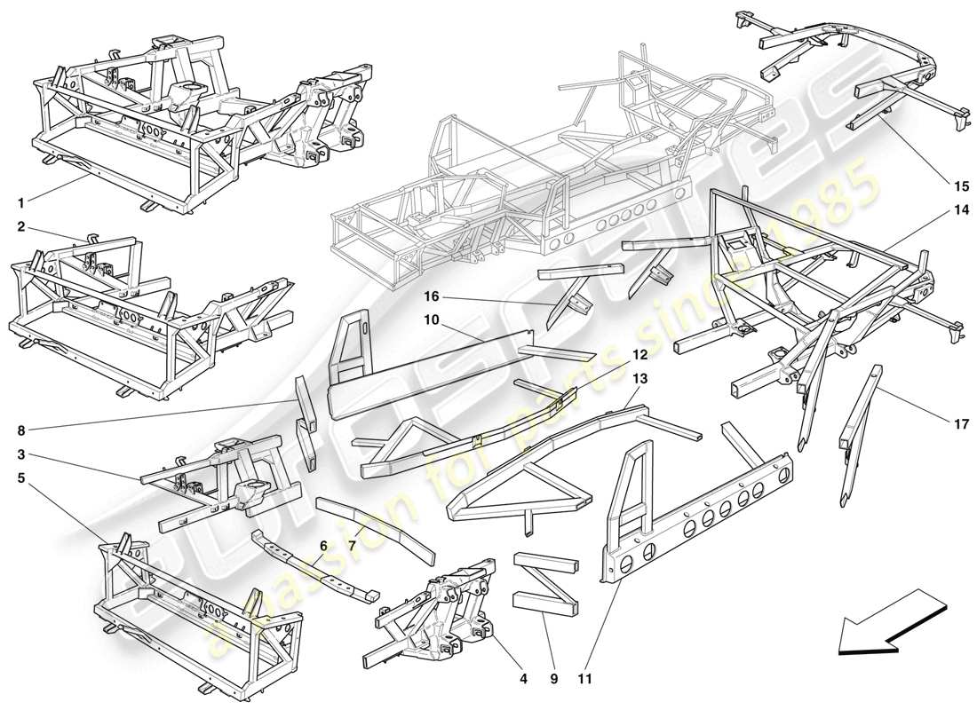 ferrari 456 m gt/m gta rahmen und strukturen teilediagramm