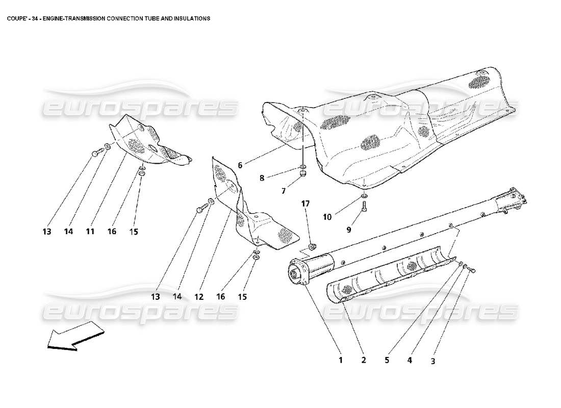 maserati 4200 coupe (2002) teilediagramm für motor-getriebe-verbindungsrohr und isolierungen