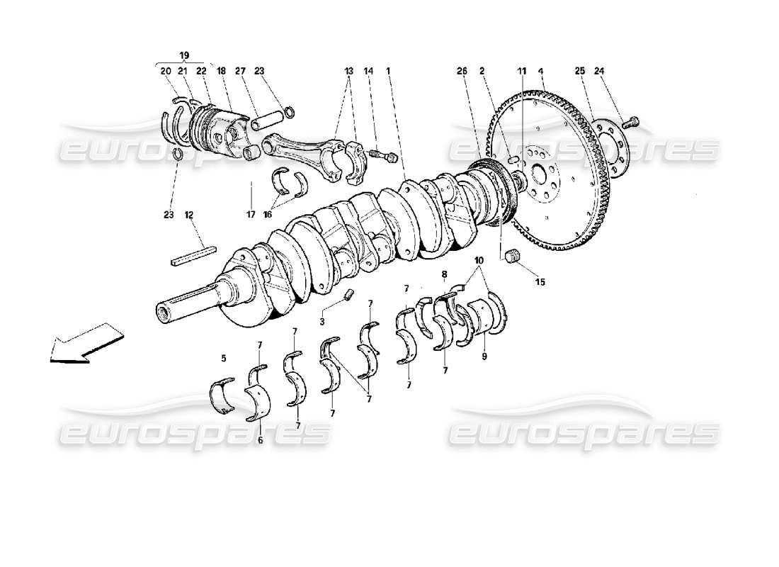 ferrari 512 m kurbelwelle – pleuel und kolben teilediagramm