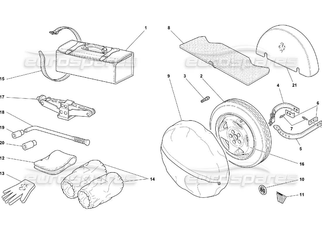 ferrari 550 maranello ersatzrad und zubehör teilediagramm