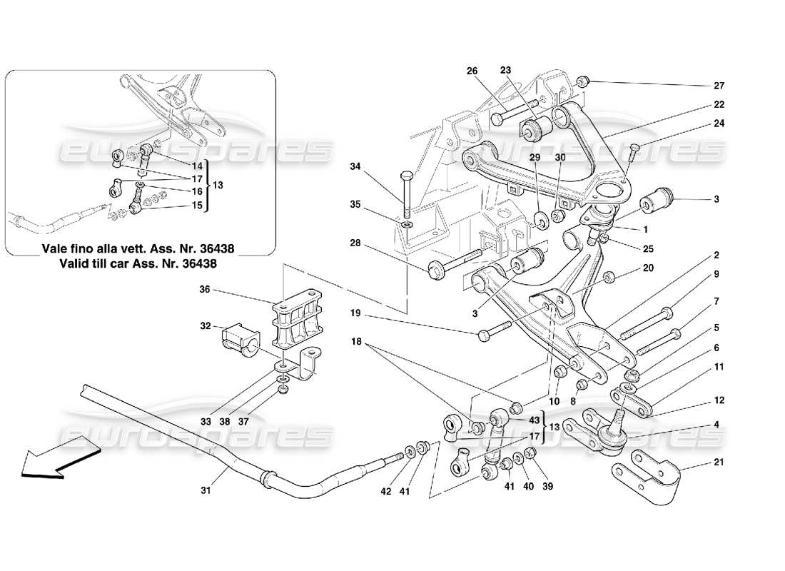 ferrari 550 maranello vorderradaufhängung - teilediagramm für querlenker und stabilisator