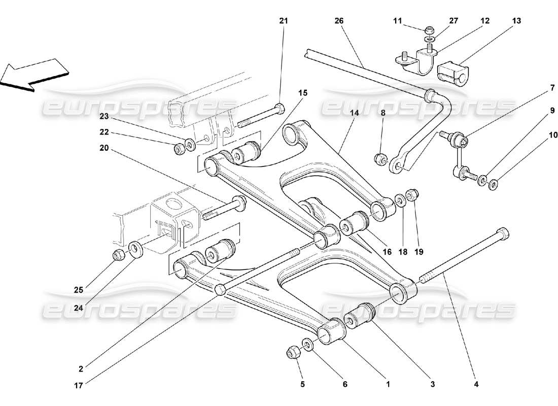 ferrari 550 maranello hinterradaufhängung – querlenker und stabilisator teilediagramm