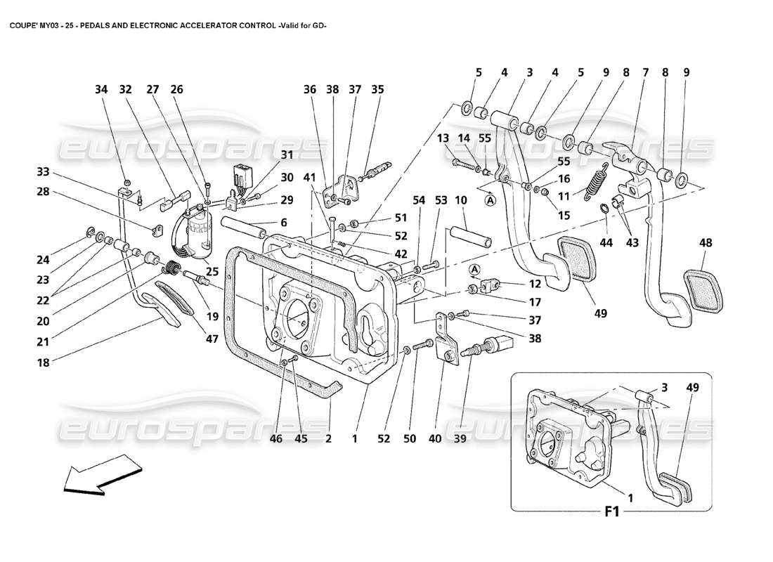 maserati 4200 coupe (2003) pedale und elektronische beschleunigungssteuerung - gültig für gd-teilediagramm