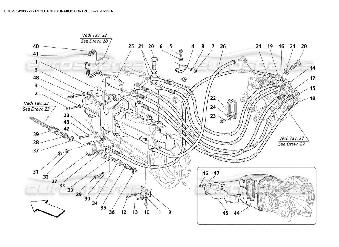 maserati 4200 coupe (2003) f1 kupplungshydrauliksteuerungen - gültig für f1 ersatzteildiagramm