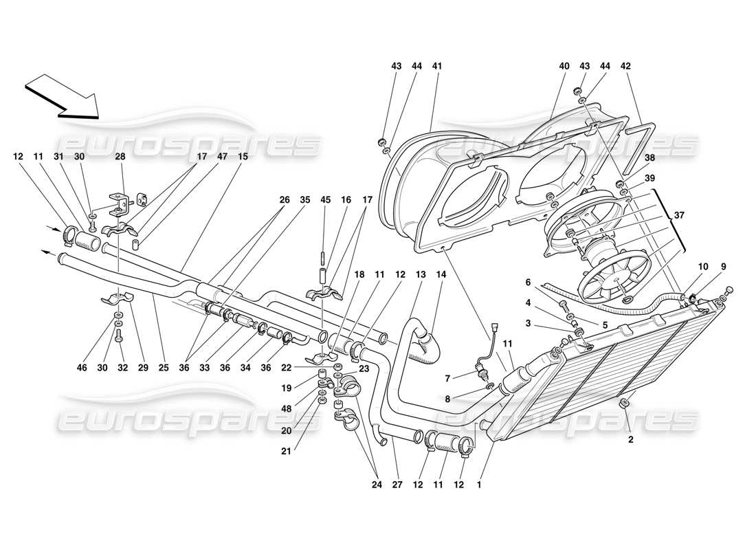 ferrari f50 kühlung – kühler und rohre teilediagramm