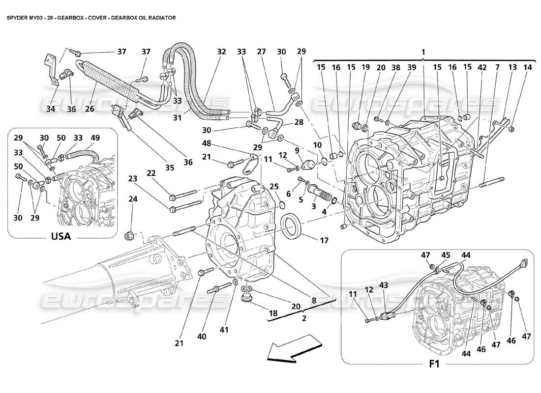 maserati 4200 spyder (2003) getriebe - abdeckung - teilediagramm für getriebeölkühler