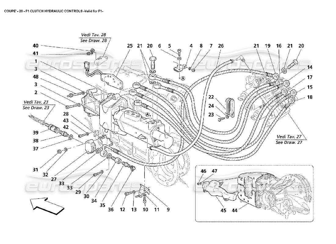 maserati 4200 coupe (2002) f1 hydraulische kupplungssteuerungen - gültig für f1 ersatzteildiagramm