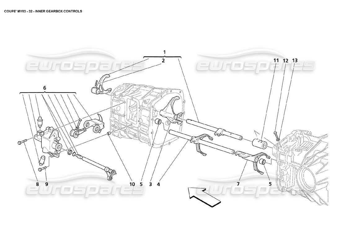 maserati 4200 coupe (2003) teilediagramm für innere getriebesteuerung