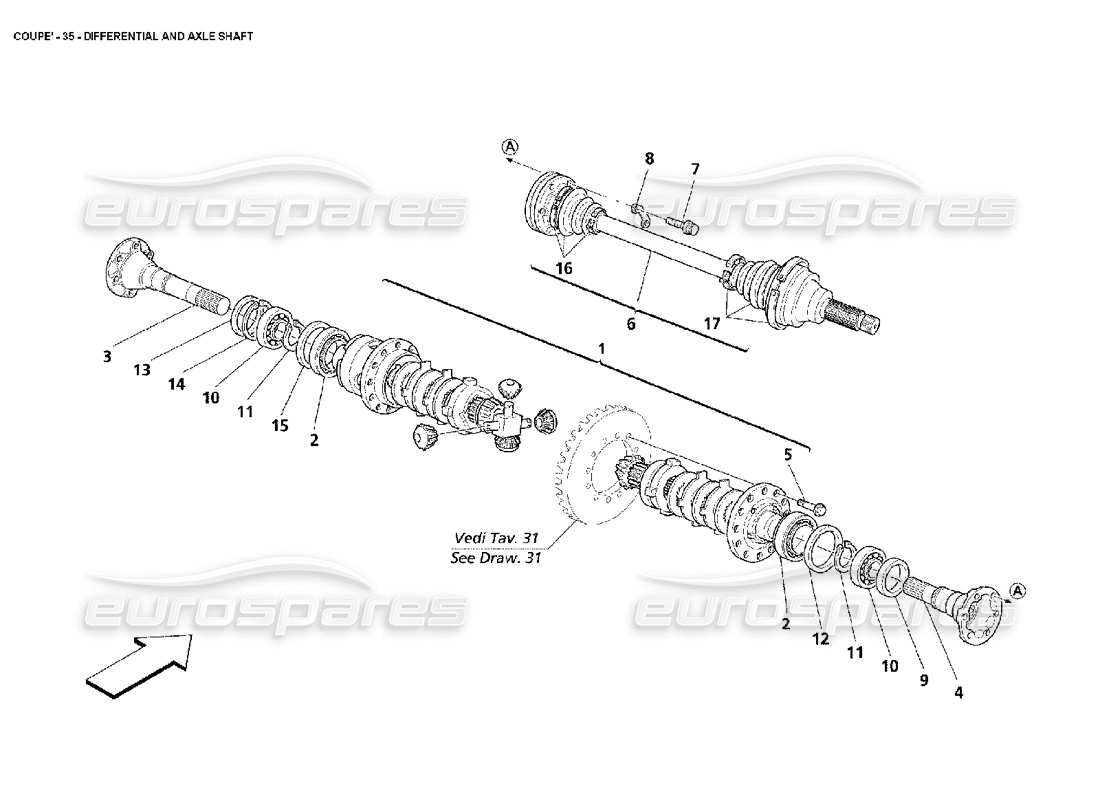 maserati 4200 coupe (2002) teilediagramm für differential und achswellen