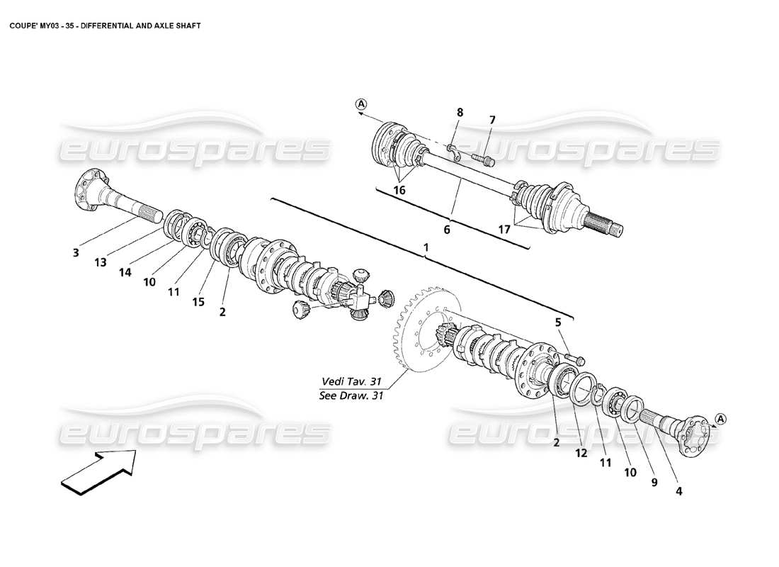 maserati 4200 coupe (2003) teilediagramm für differential und achswellen