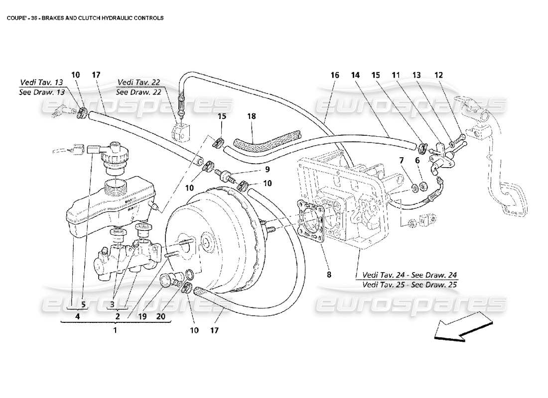 maserati 4200 coupe (2002) teilediagramm für die hydraulischen brems- und kupplungssteuerungen